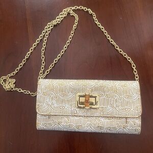 Lilly Pulitzer Gold and White Clutch with Chain Strap